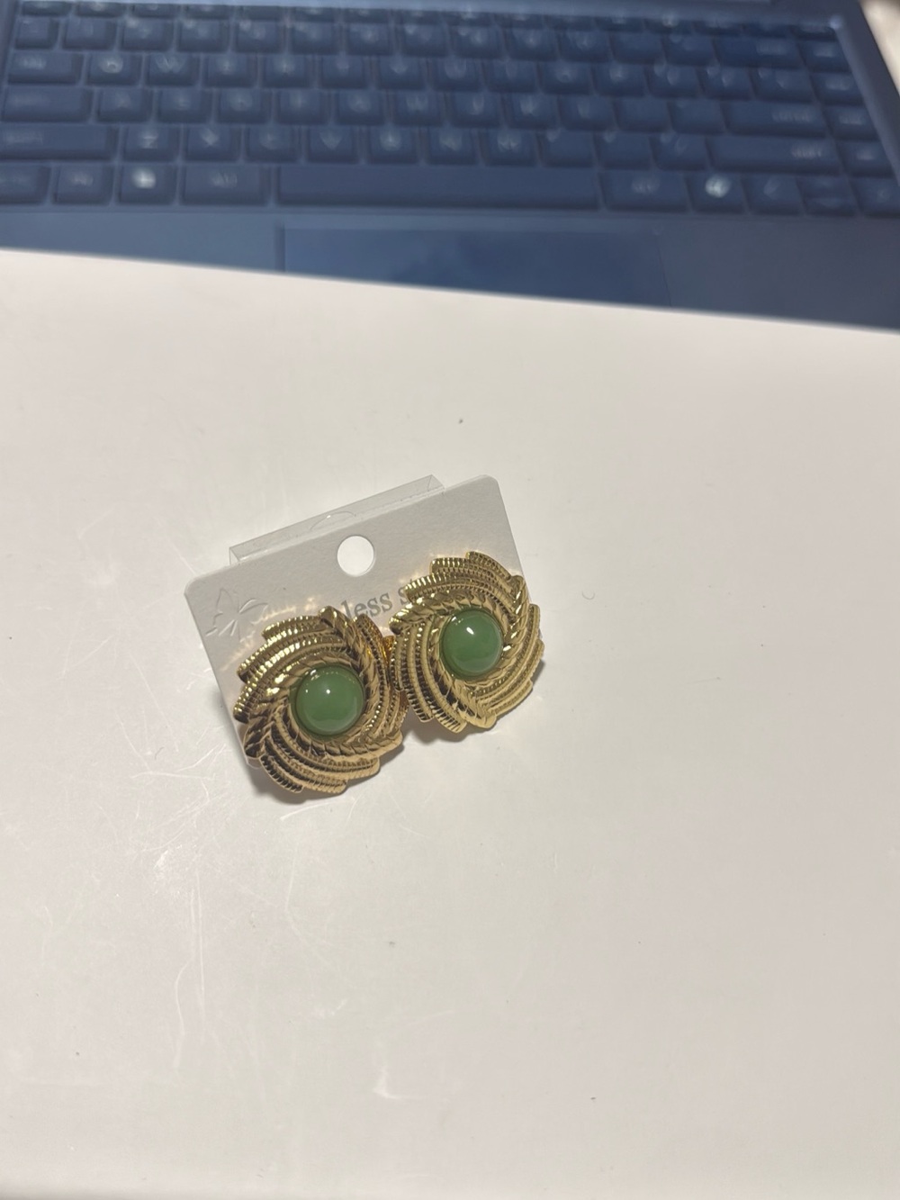Gold Floral Cluster Stud Earrings with Green Center